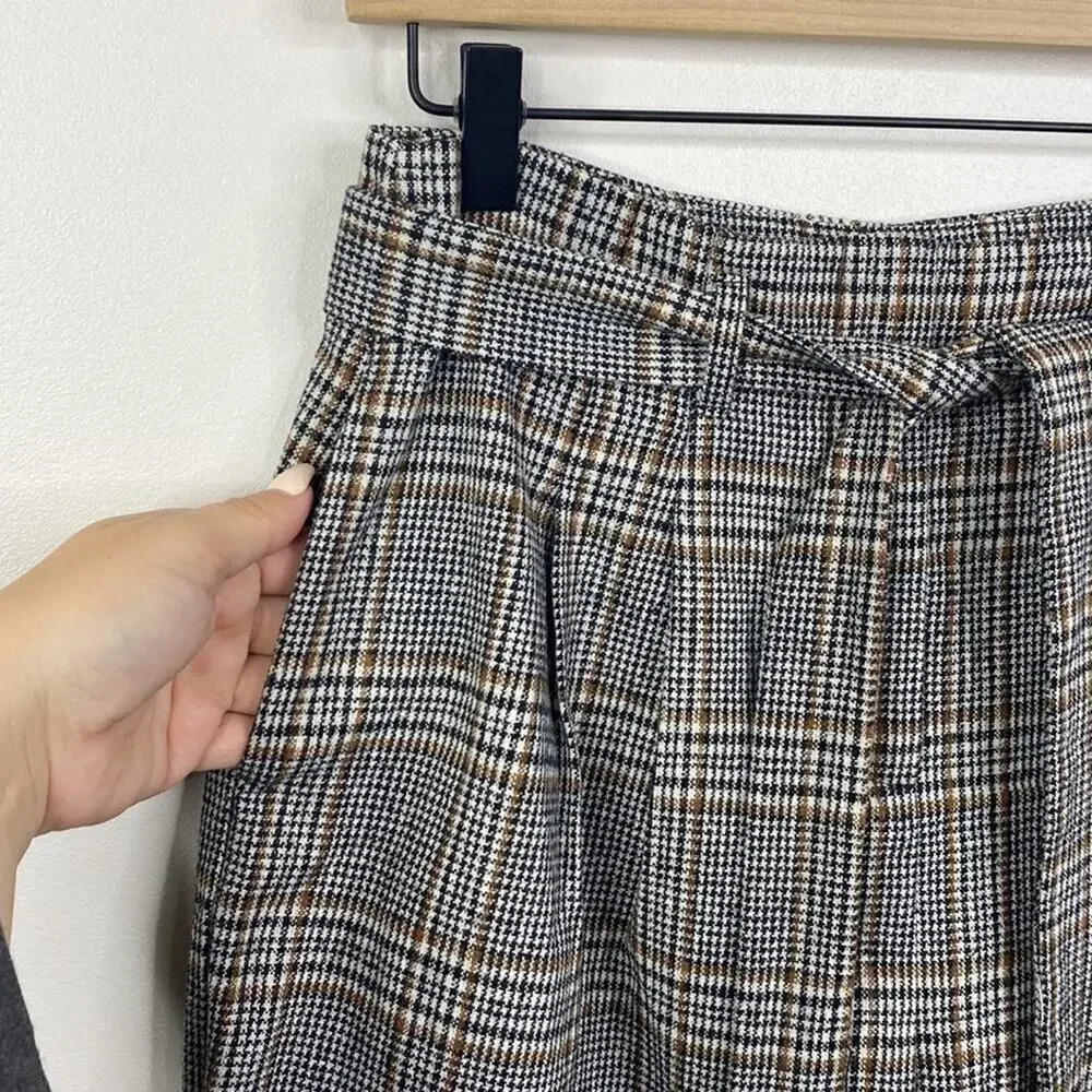 ASTR The Label Plaid Tie Waist Trousers Black Brown High Rise Tapered Pants M